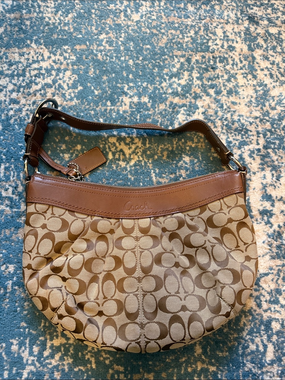 Vintage Coach Hobo Tan and Brown Signature Canvas Shoulder Bag